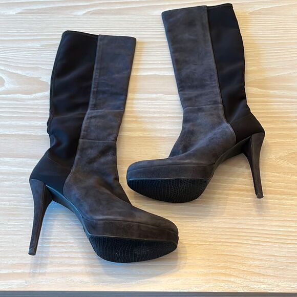 Stuart Weitzman Skyline Platform Boots Black Suede Leather size 9 - Picture 7 of 14